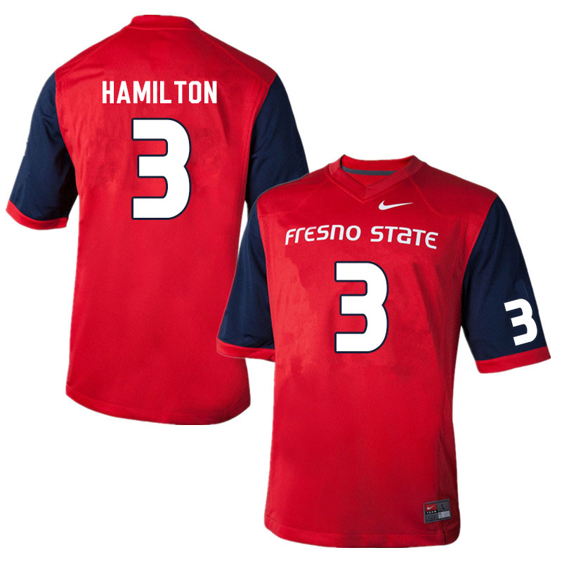Men #3 Alzillion Hamilton Fresno State Bulldogs College Football Jerseys Sale-Red
